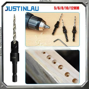 JUSTINLAU 5pcs High-speed Steel Countersunk Drill Bit Set for Chamfering  Drilling  Guiding Holes Woodworking Tools