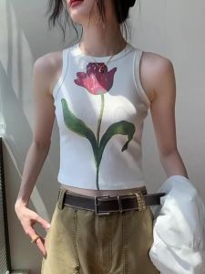 GEBEISHANG | Floral Print Sleeveless Ruffled Top