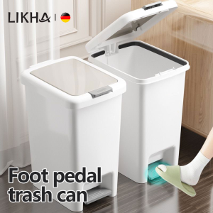 LIKHA Foot Pedal Pressed Trash Can Waste Paper Basket Garbage Container Kitchen Bathroom Living Room Bedroom with Pedal Trash Can