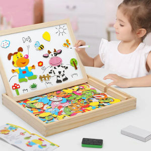 Children Multifunction Wooden Animal Puzzle Writing Magnetic Drawing Board Blackboard Learning Education Toys For Kids