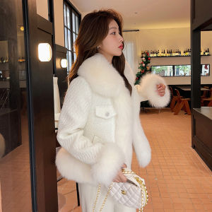 แจ็คเก็ตขนกระต่ายสีขาวสำหรับผู้หญิง ฤดูใบไม้ร่วง/ฤดูหนาว 2024 แจ็คเก็ตขนสัตว์แบบหนา ขนสั้น ขนนุ่ม สไตล์สตรีท แฟชั่น