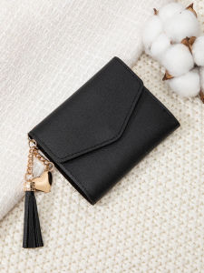 Ví Cầm Tay Nhỏ Gọn Dành Cho Nữ Ví Đựng Tiền Xu Cầm Tay Màu Đen Thanh Lịch Có Khóa Đóng Bằng Kim Loại Màu Vàng Và Chi Tiết Tua Rua Bằng Da PU Nhẹ Mini