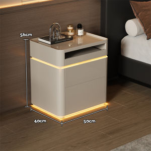 Italian Minimalist Luxury Nightstand with Light Solid Wood