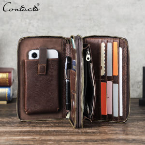 CONTACTS Genuine Leather Handbag for Men Rfid Blocking Card Holder Luxury Designer Clutch Large Business Handbag Phone Clutch Bag