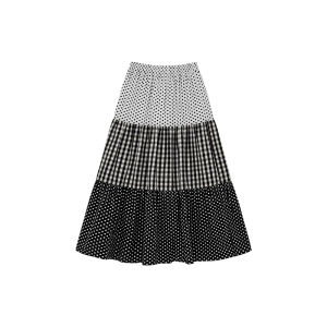Korean Polka Dot Plaid Patchwork A-Line Skirt
