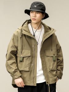 ROMON | Áo khoác nam Lormon mùa xuân thu mới rộng rãi thoải mái thời trang chống gió áo khoác ngoài dài tay thường xuyên