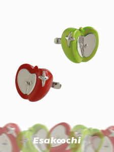ต่างหูแบบไม่ต้องเจาะ Esakoochi Sugar Apple Original Design ต่างหูสีแดงน่ารักและตลก เครื่องประดับแฟชั่นสำหรับผู้หญิง