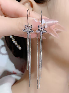 Long Tassel Earrings Womens New 2022 Trendy Luxury Anti-Loss Ear Wire Jewelry Alloy Plated Silver Gold Floral Pattern