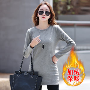 Pure Cotton Velvet Padded Bottoming Shirt Womens Inner Wear Spring & Fall Winter Western Style Slim Fit Easiest for Match Long Sleeves T-Shirt Thickened Mid-Length Outerwear