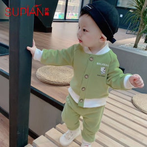 SUPIAN | ชุดกีฬาเบสบอลสำหรับเด็ก ชุดฤดูใบไม้ร่วงสำหรับเด็กวัยตั้งครรภ์ แจ็คเก็ตคาร์ดิแกนเปิดคอวี ชุดลำลองสำหรับเด็กชายและเด็กหญิง