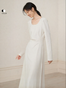 Yigue | Elegant Bubble Sleeve French Retro Square Neck Commuter Dress