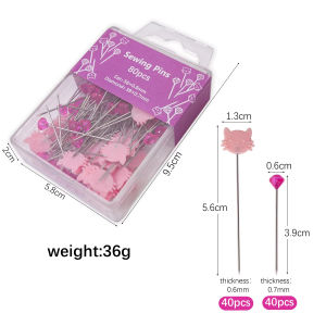 80pcs Cat-Shaped Diamond Head Pins Multi-Color Sewing Pins for Fabric Fixing Craft & Sewing Accessories