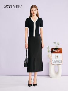 Slimming Elegant Fashion Color-block V-neck Texture Knitwear