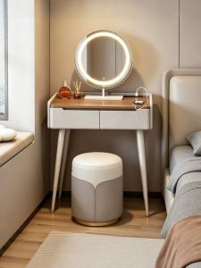 ZUNTONGGE | Luxury Design Small Apartment Makeup Table 2026 New Real Wood With Mirror