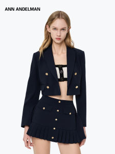 ANN ANDELMAN | Dark Blue Double Breasted Short Notched Collar Slim Fit Blazer