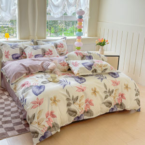 4in1 Flower Fittedsheet Sets 3in1 Single Cartoon Flat Bedsheet Sets Breathable Duvet Cover Set with Zip