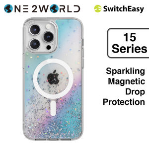 SwitchEasy Starfield M Magnetic iPhone 15 15 Plus 15 Pro and 15 Pro Max Case - Sparkling Silver Foil Glitter 3D Effect Vacuum Glue Cover Drop Protection