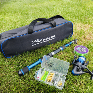 Santa King Fishing Rod Reel Combo-ตกปลาชุดเต็มพร้อมคันเบ็ดยืดไสลด์และ Spinning Reel Baits Hooks Travel Pole Set