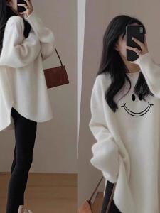 White Is Shoulder Cartoon Print Dralon Long Sleeves T-Shirt Womens Autumn and Winter Loose Design Inner Wear Velvet Padded Bottoming Shirt