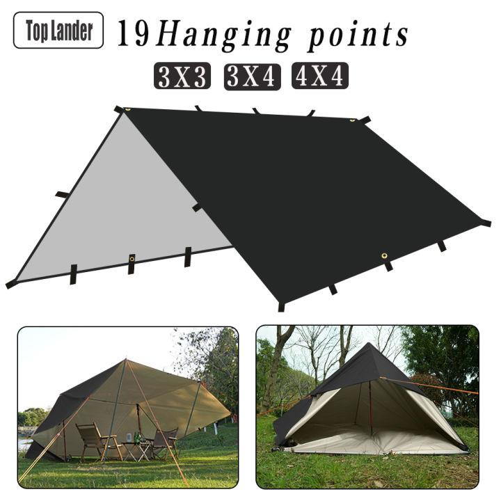 19 Hanging Points Camping Flysheet 210T Polyester Waterproof Tent Tarp  Screen Survival Sun Shelter Shade Canopy Outdoor Backpacking Awning 3x4 Fly 