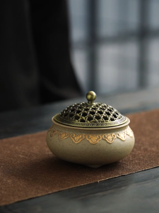 Ceramic incense burner incense burner with gourd incense holder + incense cotton lotus incense burner incense stick incense coil ceramic incense ornaments incense burner ceramics incense burner Incense Stick Holder Incense紫砂 香炉 陶瓷