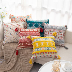 45*45 Bohemian Geometric Tufted Throw Pillowcase Home Tassel Home Decor Sofa Cushion Cover (Without Core)