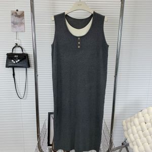 Váy Vest Cổ Chữ U Thời Trang Cỡ Lớn Cho Nữ Mùa Hè Mới Thiết Kế Dài Đa Năng Váy Dài Không Tay Màu Trơn Phong Cách Công Sở