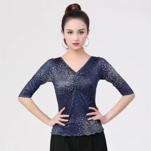 Women V Neck Mid Sleeve Latin Dance Top Samba Modern Carnival Practice Competition Stage Performance Costume Dancewear