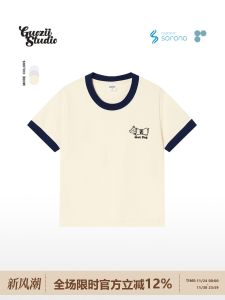 เสื้อยืดแขนสั้นผู้หญิงทรงสลิมฟิตพิมพ์ลายหมาสุดน่ารัก Guozii ทรงสั้นสำหรับฤดูร้อน เสื้อยืดคอตตอนผสมผ้าฝ้ายและโพลีเอสเตอร์