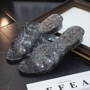 Casual Crystal Plastic Sandals High Heel Thick Bottom Beach Outdoor Wear Summer Anti-Slip Slip-On Shoes for Women Breathable