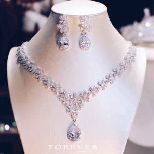 Exquisite Wedding Necklace And Earring Set with Micro-Paved Zircon for Evening Dresses Elegant Fashion Jewelry Accessories