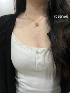 เสื้อกั๊กผ้าลูกไม้สีขาว ทรงเข้ารูป แขนสั้น สำหรับผู้หญิง ช่วงฤดูร้อน 2024 ทรงเข้ารูป ระบายอากาศได้ดี ทรงเข้ารูป แขนสั้น