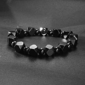 Black Hematite bracelet men women EMO streetwear jewelry Irregular Square beads bangles protection gift for brother boyfriend