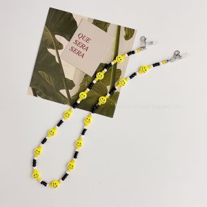Mask Chain Black and Yellow Beaded Lanyard Smiley Face Pendant Mask Rope Practical Eyeglasses Chain Mobile Phone Charm Decorative Hanging Chain Lanyard