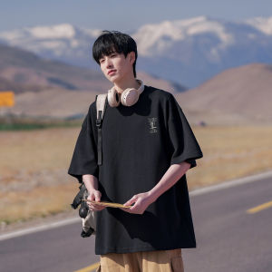 Heavyweight Pure Cotton Hong Kong Style Short Sleeve T-Shirt Mens Summer New Loose Outdoor Trendy Five-Quarter Sleeve T-Shirt