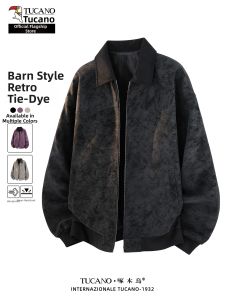 TUCANO | Dye Gradient Turn-down Collar Leather Jacket For Men Spring Cleanfit