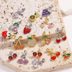 Full Zircon Lemon Cherry Strawberry Fruit Diy Pendant Fashion Sweet Luxury Choker Charms Necklace Accessories Jewelry Party Gift