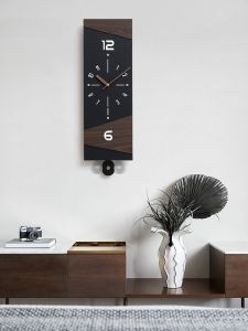 Modern Retro Wall Clock No Drilling Required Swinging Clock Creative Living Room Decor Luxury Lightweight Wooden Wall Art
