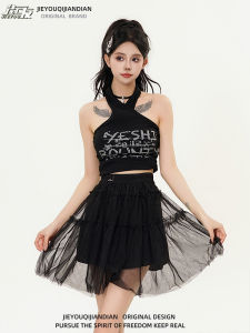 American Style Asymmetrical Halter Short Sleeveless Camisole Womens Hot Thai Style Niche Style Sleeveless T-shirt Tee Tops