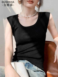 Slim Fit Knitted Sleeveless Vest Womens Fashionable Summer Top Thin Style Pure Color Small Cannon Shoulder Tank Top