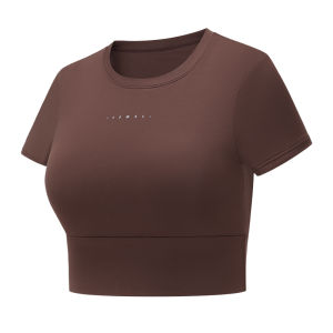 Particle Fever Bionic Skin Feel Sporty Short Sleeve High Waist Backless Womens T-Shirt Built-in Chest Pad TP107 Spring Summer