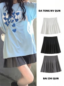 Gray High Waist A-Line Mini Skirt for Girls Junior High School Students Summer Pleated Skirt Korean Style Commute Folded Design