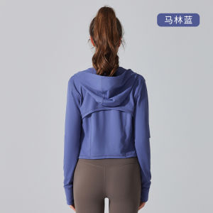 Spring Summer New Short Zipper Hooded Sports Outdoor Yoga Clothes Tight Sensation Long Sleeve Jacket Back Breathable Beautiful Back