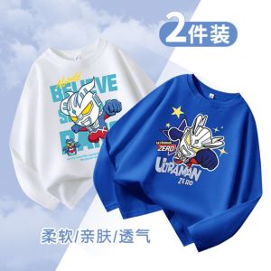 Cotton Long Sleeve round Neck T-Shirt Cartoon Series for Boys Spring Autumn Comfortable Breathable Soft Treatment Fabric