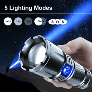【White Laser light】500W LED flash lights rechargeable torch light powerful rechargeable USB High Power flashlights heavy duty emergency light zoomable flashlight waterproof original tactical flashlight work light camping lamp power bank torchlight hiking