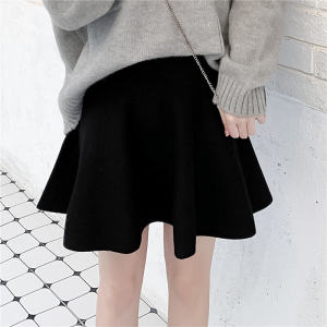 Knitting Short Skirt Womens Fall and Winter Thickened Korean Style All-Matching A- line Skirt Slim Looking High Waist Skirt Pleated Umbrella Skirt Pettiskirt