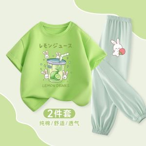 Bộ Đồ Thể Thao Mùa Hè Cho Bé Gái Bằng Cotton Nguyên Chất Bộ Đồ Hai Mảnh Tay Ngắn Quần Dài Thời Trang Trẻ Em