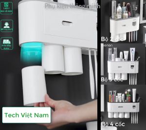 Bộ Nhả Kem Đánh Răng Tự Động Kệ Treo Bàn Chải Đánh Răng Cao Cấp Kệ Nhà Tắm Đa Năng (Tặng kèm miếng dán và hình dán)