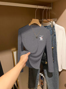 เสื้อยืดคอกลมแขนยาวทรงสลิมฟิตสำหรับผู้หญิง แฟชั่นฤดูใบไม้ผลิและฤดูใบไม้ร่วง ผ้าขนแกะสองหน้า อบอุ่น เสื้อชั้นในแบบหนา ทรงเข้ารูป