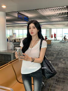 Chenxi He Grey Basic Versatile Slim Fit Short Sleeve T-Shirt Women Simple Match Short Shoulder Top Outdoor Wear Summer Thin